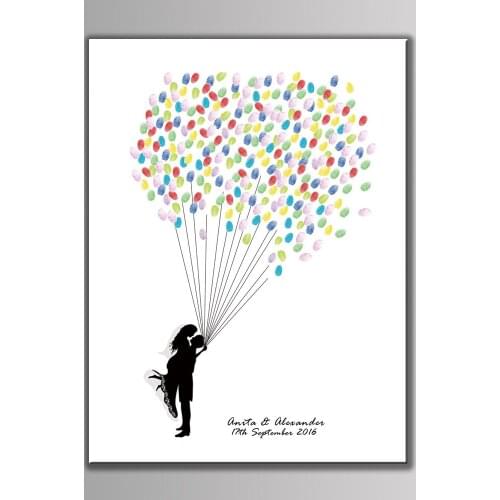 Ynaayu 1pcs Wedding Guestbook Costom Names Date Happy Sign Wedding Couple Fingerprint Creative Figure Wedding Decorate