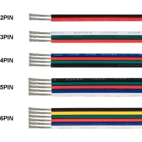LED Strip 3 Core Electrical Connector Cable 100m 22AWG 2 4 5 6 Pin Wires For LED Driver Bulb Lamp Lighting Solar Battery