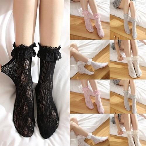 Cute Lolita Hollow Mesh Girls Lace Socks Japanese Style Women Lace Ruffle Ankle Socks Retro Lovely Ladies Princess Frilly