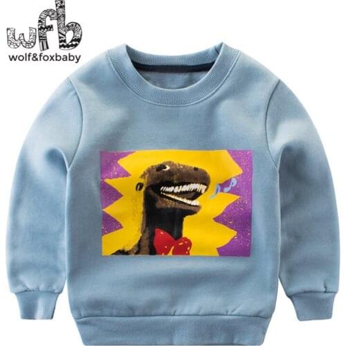Retail 4-14 years long-sleeved T-shirt round neck sweater warm pullover cartoon dinosaur spring autumn fall winter