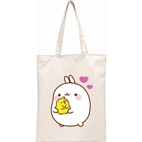 Cartoon Molang and Piupiu Cute Rabbit Bag Fashion Handbag Canvas Bag Tote Ladies Casual Shoulder Bag Reusable Shopping Bags