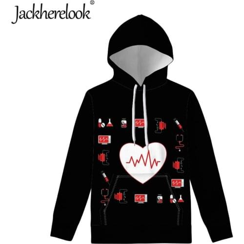Jackherelook Nursing Heart Rate Printing Harajuku Pullover Hoodie for Womens Plus Size Long Sleevedd Sweatshirts Autumn Hoodies