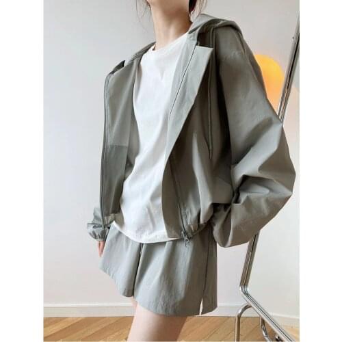 2021 Summer Women Two Pieces Sets Tracksuits Womens Suits With Shorts Long Sleeve Hooded Jacket Tops Coat Shorts Sets