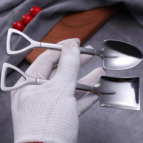304 Stainless Steel Iron Shovel Spoon Coffee Ice Cream Spoon Engineering Shovel Retro Cute Square Head Spoon Kitchen Gadget