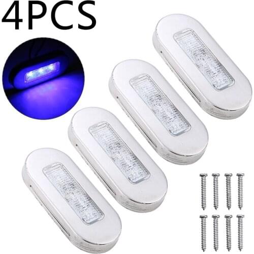 4PCS 3 inch DC 12V Marine Boat Transom LED Stern Light Blue LED Stair Deck Side Marker Transom Light Tail Lamp Yacht Accessory