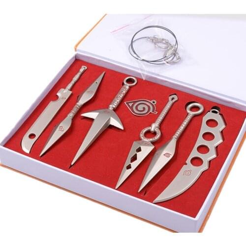 7Pcs/Set Alloy Toy Swords Military knife Ninja Hatake Kakashi Deidara Kunai Shuriken Figure Weapons Toys Cosplay Toy Boy Gift
