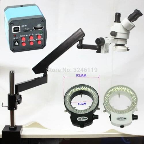 7X-90X Trinocular Industrial Microscope Long Arm Clamp Large Stereo Table Stand With 14MP HDMI USB Camera Mobile Phone Repair