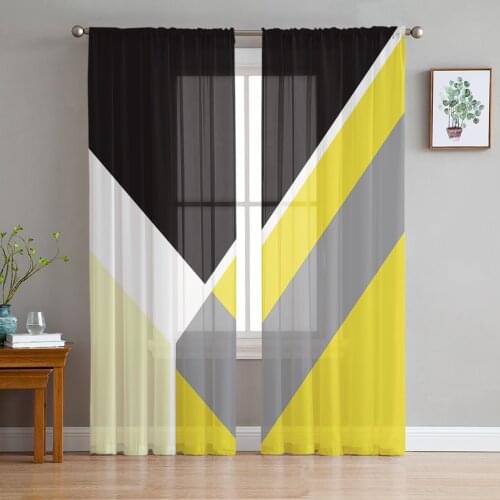 Abstract Yellow Geometric Texture Tulle Curtain Voile Transparent Tulle for Bedroom Living Room Kitchen Sheer Window Curtains