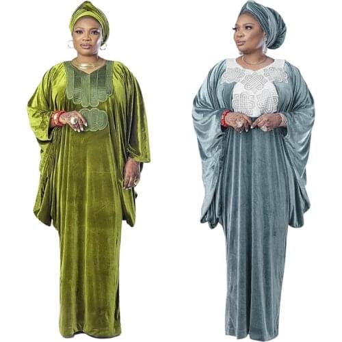 African Dresses For Women Dashiki Evening Party Dress Kaftan Velvet Robe Plus Size Boubou Africain Femme African Clothes Outfits