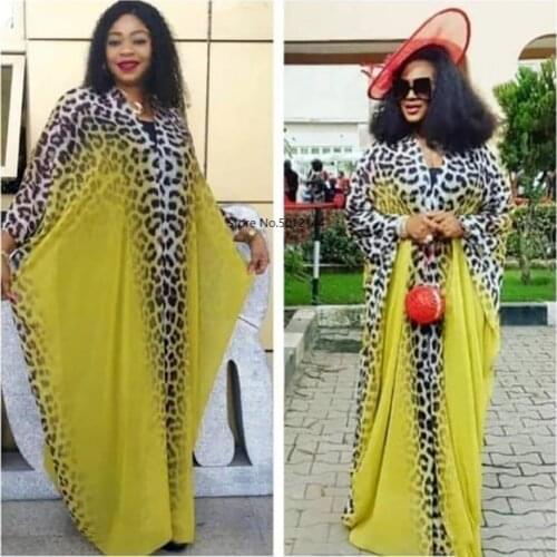 African Dashiki womens Classic design printing chiffon fabric bust 190cm free size and Inside two-piece set loose long dress