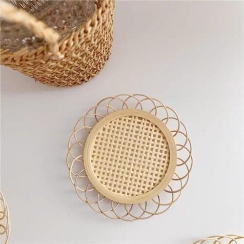 Bamboo Rattan Weaving Coaster Macrame Lace Pads Table Bowl Cup Mats Home Decor Heat Resistant Non-slip Placemat For Dining Table