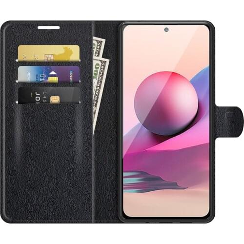50pcs Litchi Leather Flip Wallet Magnet Kickstand Case Card Slots Cover For Xiaomi Redmi Note 10 Pro Max 10S 9 9A 9C 9S 9T K40