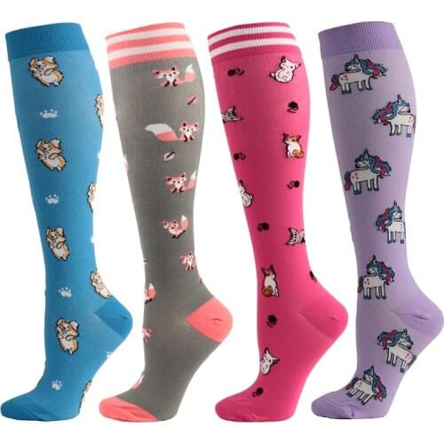HUAYASX cute Compression Stockings Women men Pressure Socks Compress Sports Rainbow horse dog fox cats Pattern Nylon Funny S/M
