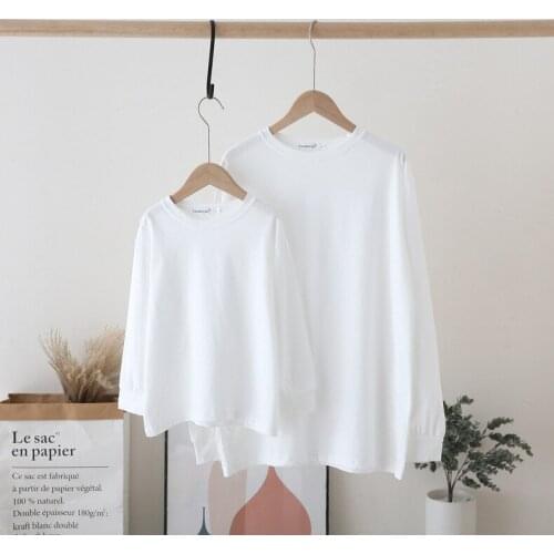 Childrens pure white inner long-sleeved T-shirt bottoming shirt parent-child baby spring and autumn clothes