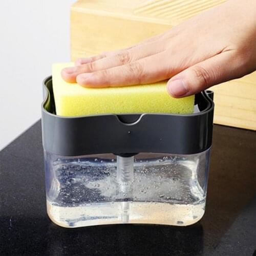 Soap Dispenser 2 in 1 Pressing Type Kitchen Detergent Liquid Soap Dispenser Sink Pot Cleaner Cleaning Brush Sponge