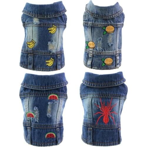 Cute Printed Pet Dog Jeans Jacket Vest Cool Blue Denim Coat Girl Boy Dog Puppy Lapel Vests Clothes for Small Medium Dogs Cats