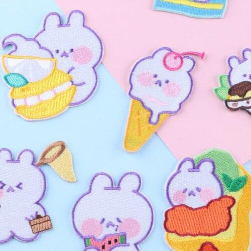 Kawaii Cartoon Rabbit Theme Patch Small Bunny Sticker Embroidered Self Adhesive Funny Appliques for Children