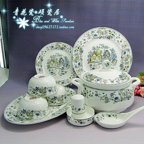 Jingdezhen ceramic tableware manual Miaojin painting garden 56 China court suit
