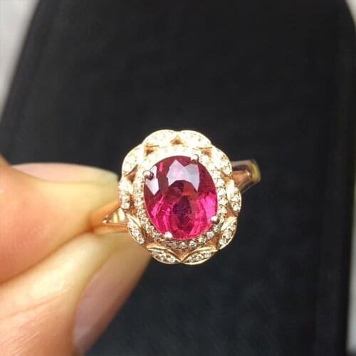 Natural Tourmaline ring 18k gold match Natural South Africa Diamond Bare stone 2ct size 13*11.5mm passable adjust ring