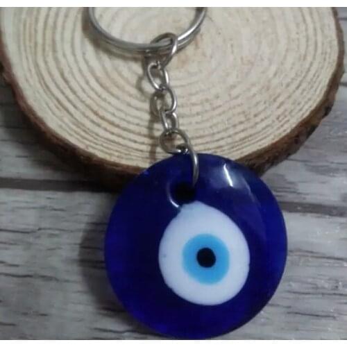 HOT SELL! 25mm key ring 30mm Lucky Turkish Greek Blue Evil Eye Charm Pendant Keychain 10Pcs D511