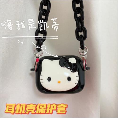 Cute Hello Kitty Earphone Shell Suitable for Apple Airpods1/2 Generation Pro3 Protective Sleeve Hanging Chain Soft Shell Cartoon