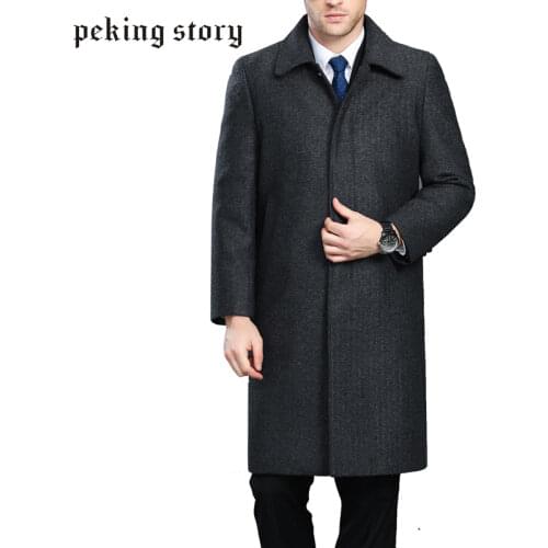 Mu Yuan Yang Men Winter Jacket Wool British Style Longer Section Woolen Men Jackets Outerwear Warm Single Breasted Wool & Blends