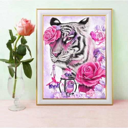 5D Poured Glue Diamond Painting Kit Animal Tiger 5D DIY Diamond Embroidery Cross Stitch Rose Full with AB Drill Home Decor