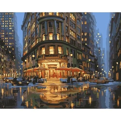 GATYZTORY Frame Diy Painting By Numbers Night City Landscape Canvas Colouring Handpainted Kits Gift Wall Decor 60×75cm