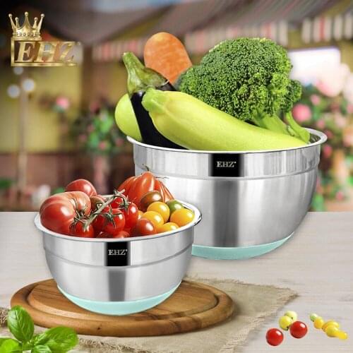EHZ Mixing bowl Set 4PCS Stainless Steel Salad Bowl With LId Deep Bottom Kneading Silicone Antiskid Bottom Food Kitchen Bowl