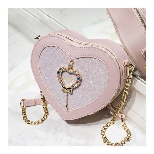 2021New Korean Lolita Peach Heart Shape Single Shoulder Messenger Bag Harajuku Girl Chain Bag With Diamond Womens Mini HandBag