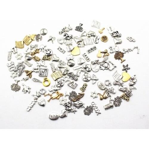 Mix New Arrival 100pcs/lot Alloy Floating Charms Fit Living Glass Floating Lockets Accessory Charms Bracelet DIY Jewelry