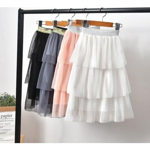 New Girls Long Skirts for Kids White Pleated Skirts Teenage Outfits Girls tutu Skirt Summer Baby Clothes 2-13Y Children Clothing