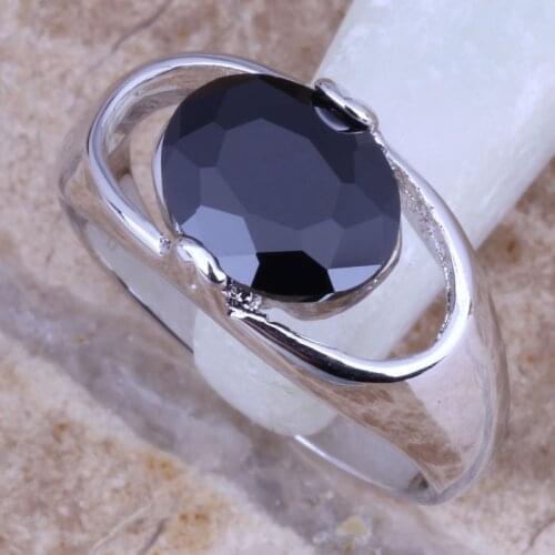 Enchanting Black Cubic Zirconia Silver Plated Ring Size 6 / 7 / 8 / 9 R0259