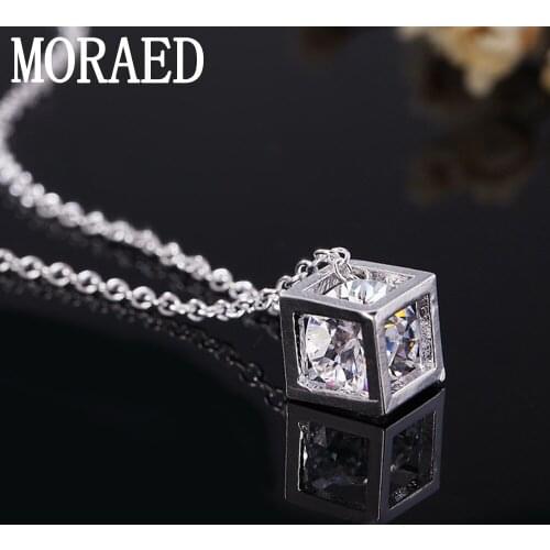 Hot Selling 925 Silver Necklace Fashion Cube AAA Zircon Pendant Necklaces For Woman Wedding Gift Sterling Silver Jewelry