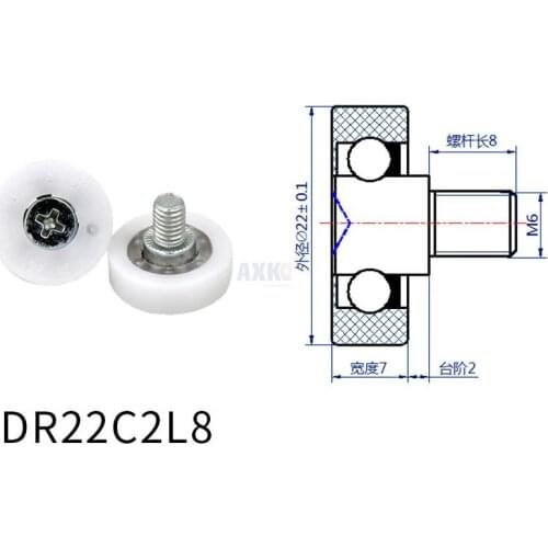 POM 636 M6*8 DR22C2L8 Screw Pulley Bearing 6*22*7 mm Doors and Windows Roller Mute Wheel Plastic Covered Bearings