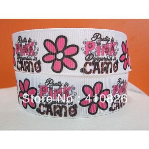 Q&N ribbon wholesale/OEM 7/8inch 22mm pink camo ribbon 50yds/roll free shipping