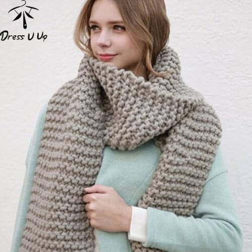 Dress U Up 2020 New Solid Color Thick Wool Scarf Female Autumn and Winter Thick Knit Scarf Women Handmade Scarves