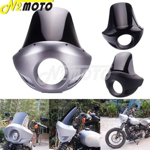 Tall Screen Fairing Headlight Fairing 5 3/4" Front Cowl Visor Mask w/ Mounting Clamps For Harley Dyna FXD FXR Touring Cafe Racer
