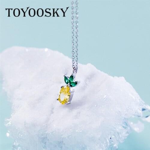Yellow Pineapple Pendant Necklace Fashion Choker For Women Birthday Charm Sterling Silver 925 Trendy Fruit Jewelry Gift