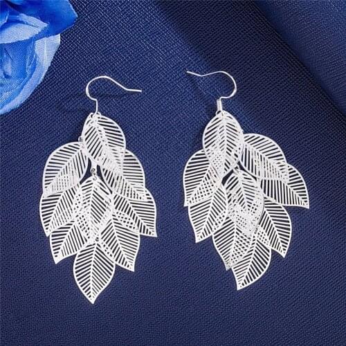 925 Sterling Silver Layered Hollow Leaves Tassel Long Drop earrings for Woman fashion fine Jewelry wedding party Holiday gift
