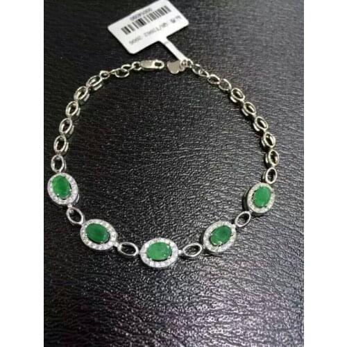 Natural green emerald Bracelet Natural gemstone Elegant round Bracelet 925 silver bracelet Fashion Female party fine Jewelery