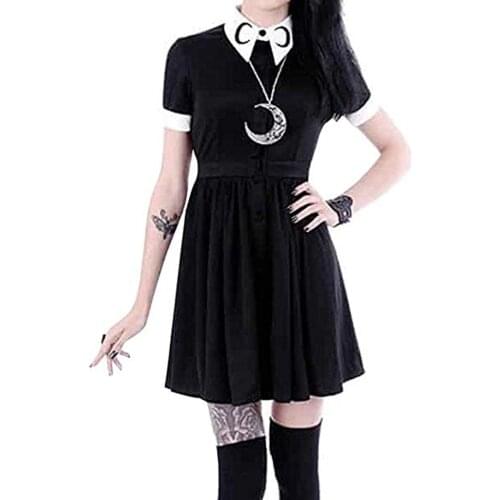 Women clothes summer plus size Women Moon Print gothic dress black Punk Slim Fit Button Down Short Sleeve Mini Dress 5XL