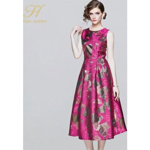 H Han Queen Womens Sexy Evening Party Jacquard Dress O-neck Sleeveless Tank Dresse Elegant Slim Business Casual Work Vestidos