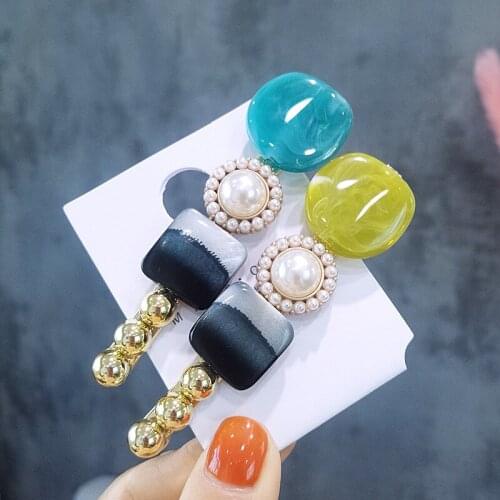 1PC Women Girls Pearls Hair Clips Acetate Geometric Round Square Headband Sweet Hairpins Hairgrip Barrettes Hair Accessories
