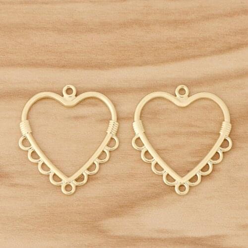 10 Pieces Gold Tone Open Heart Chandelier Connectors Charms Pendants for Earrings Jewellery Making Accessories 31x27mm