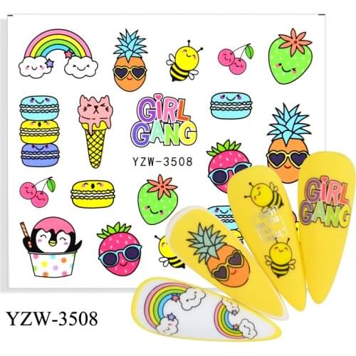 4PCS/LOT Cactus Cartoon Series Water Decal Sticker Flower Leaf Tree Summer DIY Slider For Manicuring Nail Art Watermarks