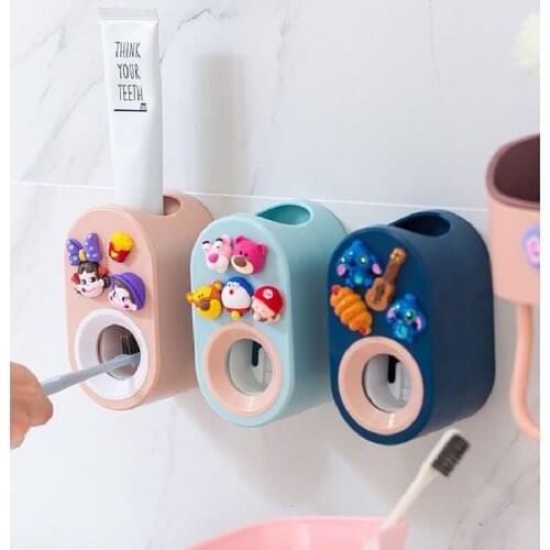 Automatic Toothpaste Dispenser Wall Mount for Home Household Cartoon Toothbrush Holder Toothpaste Squeezer Bathroom Accessories