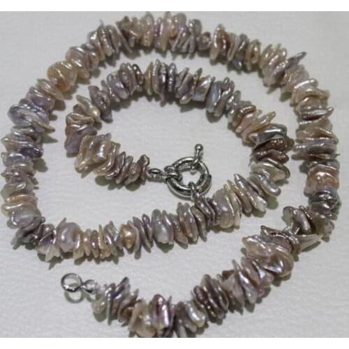 Free shipping Natural purple-Gray Beautiful keshi reborn pearl necklace 7x12mm17.5INCH AAA