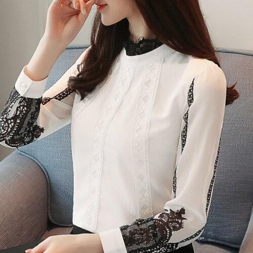 Blusas Mujer De Moda 2021 Blouse Women Lace Chiffon Blouse Shirt Women Blouses Tops Long Sleeve White Blouse Women Shirts A724
