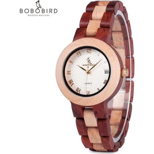 Relogio femino BOBO BIRD Elegant Wooden Two-tone Strap ladies Week Display Quartz Wristwatch With Wooden Box M19